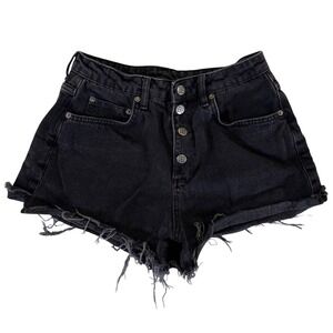 Ksubi Rise N Hi Black Distressed Denim Shorts Womens 29 Button Fly Raw Hem
